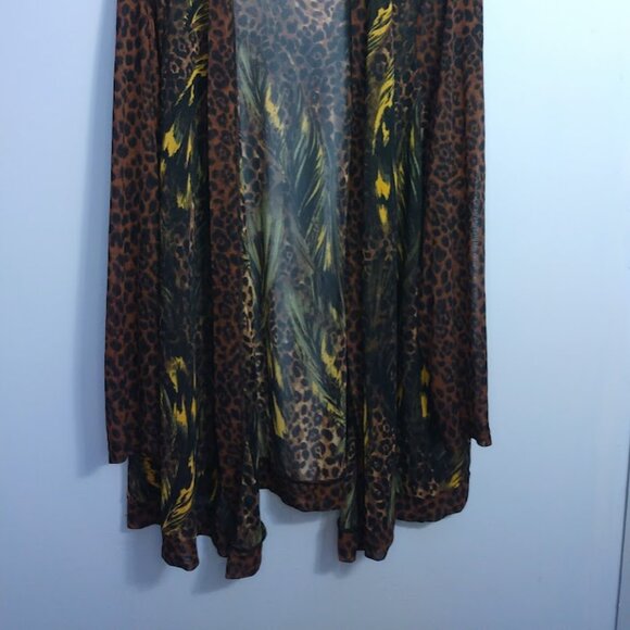 Susan Graver Open Cardigan Topper Kimono Plus Size 2X Sheer Leopard Print Brown - Picture 2 of 9